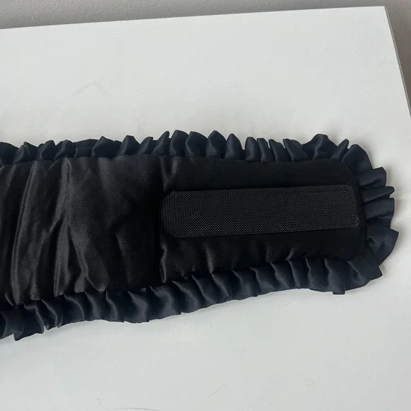 Drowsy Sleep in the City Silk Sleep Eye Mask Women Black Ruffle Blackout Travel - Picture 7 of 10